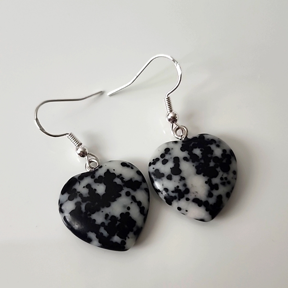 Simulated Stone Heart Earrings 925S STERLING POST